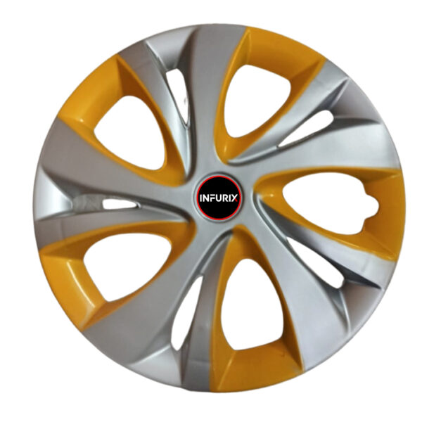 Wheel Cover for Maruti Suzuki Swift, Metallic Silver/Yellow (Set of 4 Pcs) || Press Fitting || Fits in All Cars of Tyre Size R14