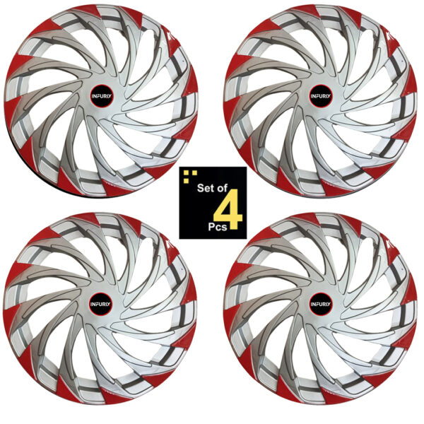 Wheel Cover for All 14 Inche Car Metallic Silver Red Wheel Cover (Set of 4 Pcs) || Press Fitting || Fits in All Cars of Tyre Size R14 || Model Hunt14 - Image 2