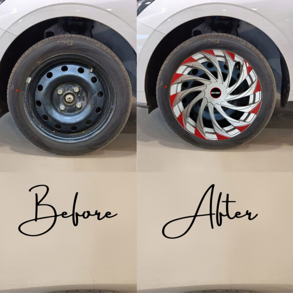 Wheel Cover for All 14 Inche Car Metallic Silver Red Wheel Cover (Set of 4 Pcs) || Press Fitting || Fits in All Cars of Tyre Size R14 || Model Hunt14 - Image 3