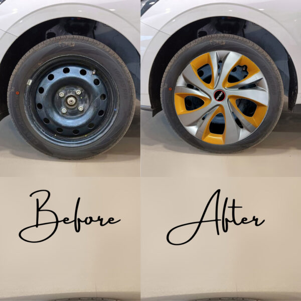 Wheel Cover for Maruti Suzuki Swift, Metallic Silver/Yellow (Set of 4 Pcs) || Press Fitting || Fits in All Cars of Tyre Size R14 - Image 4
