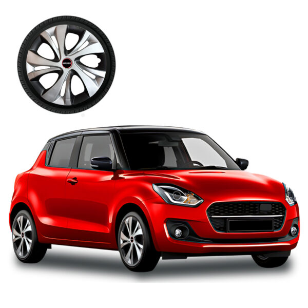 Swift Silver/Black Wheel Cover/Cap for All 14 Inch Cars (Size 14 Inch) (Set of 4 Pcs) (Press Fitting) - Image 2