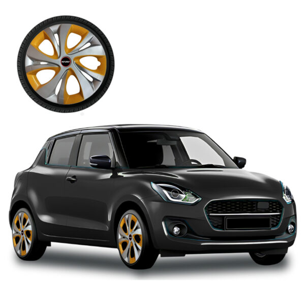 Wheel Cover for Maruti Suzuki Swift, Metallic Silver/Yellow (Set of 4 Pcs) || Press Fitting || Fits in All Cars of Tyre Size R14 - Image 3