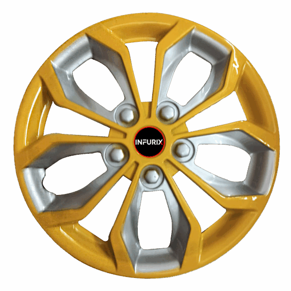 Vision (Vi01) Silver/Yellow Wheel Cover/Cap for All 14, 15 Inch Cars (Size 14, 15 Inch) (Set of 4 Pcs)